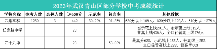 2023年武汉青山区部分学校中考成绩统计(1)